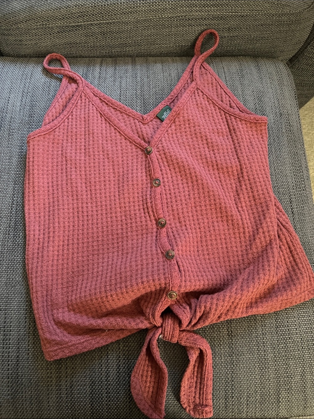 wild fable Rose-Pink Waffle Knit Button-Front Tie Camisole